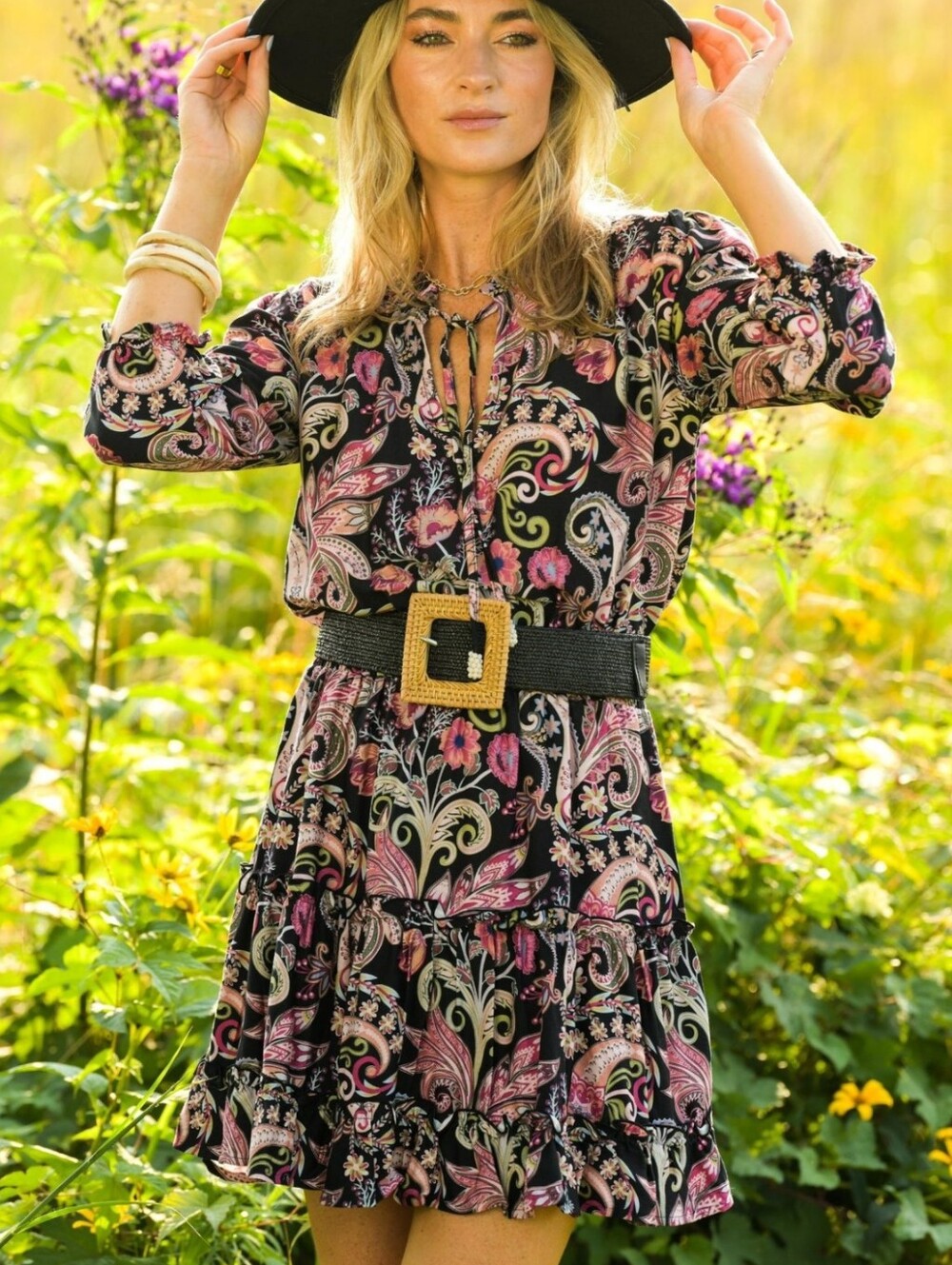 Walker & Wade Ibiza Dress Black Paisley Size Large Resortwear $248